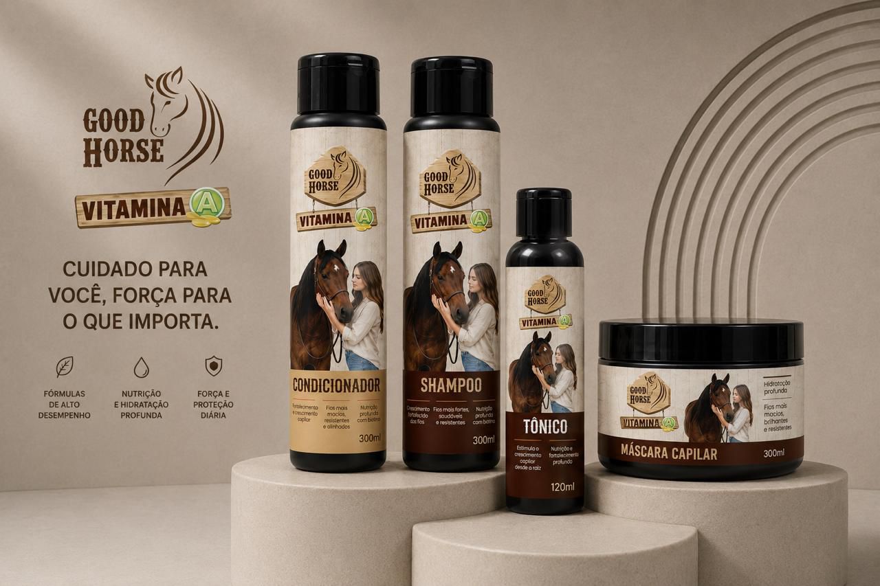 Linha Humana Good Horse Hair: condicionador, shampoo, tônico e máscara capilar com Vitamina A