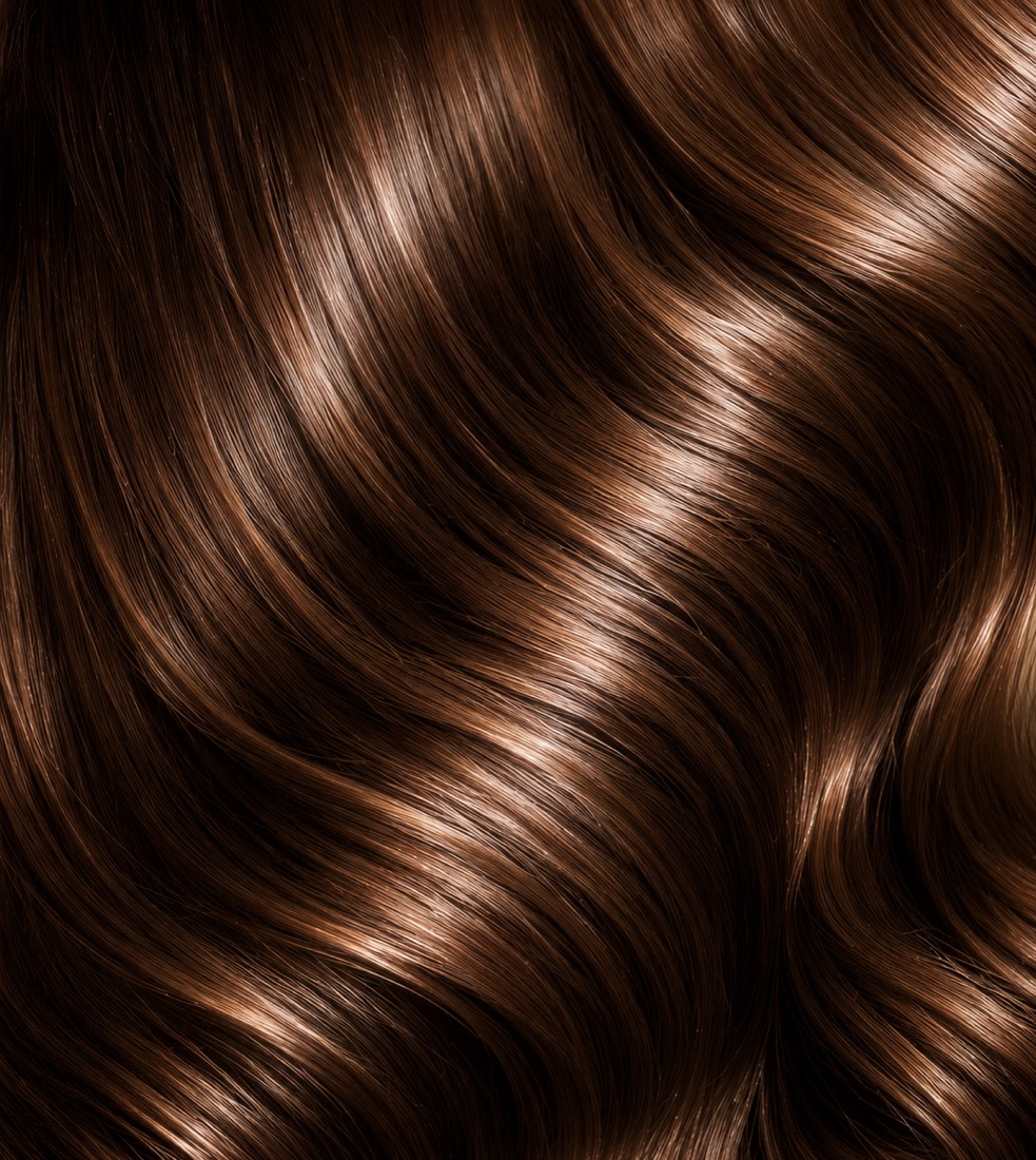 Close de cabelo castanho longo, liso e brilhante